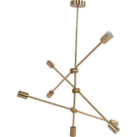 Minimalistische nordische geometrische 6-flammige Pendel-Stehleuchte, modernes Design, CE+UL-zertifiziert, ideal für Wohnzimmer, Esszimmer, Café, Bar, Schlafzimmer, mit schrägem Goldstab, Spannung 110 (1/5)