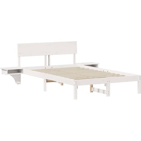 Lit adulte，Cadre de lit avec tables de chevet Blanc Bois massif en pin CFW2606983 (1/5)