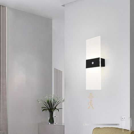 Applique murale LED, veilleuse, détecteur de mouvement 120°, intensité variable, batterie 2200 mAh (noir, 22 cm/blanc 6000 K). (1/5)