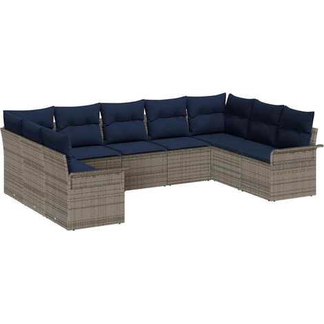 Gartensofa-set mit Kissen 9 pcs Grau Poly-Rattan vidaXL