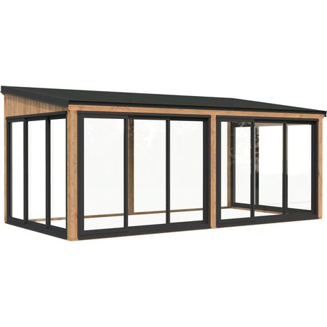 Abri de jardin en bois 16,2 m² – Parois vitrées coulissantes aluminium – Vitrage trempé – Structure en épicéa nordique certifié FSC – Palmako (1/5)