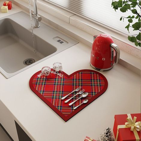 Tapis de séchage de vaisselle pour plan de travail de cuisine, antidérapant, sous-verre Love Coaster, tapis chauffant pour assiettes, tapis de café autoséchant, bar à café, super absorbant (1/4)