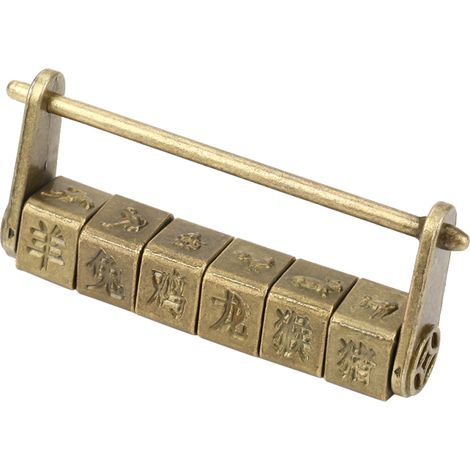 Candado clásico antiguo decorativo de zinc con caracteres del zodiaco chino y contraseña.