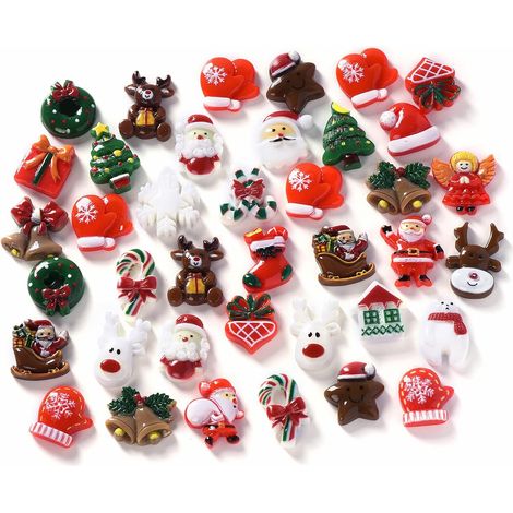 50 Miniatur-Harzfiguren: Weihnachtsmann, Weihnachtsbaum, Schneemann, Weihnachtsdeko, kleine Ornamente zur Dekoration für Geschenke, Karten, Scrapbooking, Weihnachtsbaumstamm (zufällige Auswahl) (1/5)
