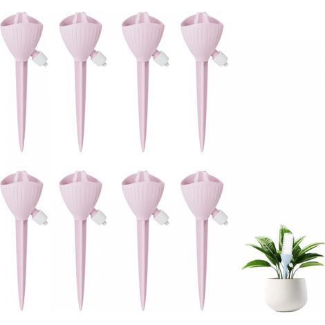 Juego de 8 aspersores de interior con sistema de riego ajustable para plantas en maceta, plantas de jardín y flores de exterior (rosa). (1/5)