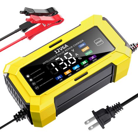 12V 6A JauneChargeur 12V 6A pour batteries de voiture, batteries de moto et batteries au plomb-acide et lithium-fer (1/4)
