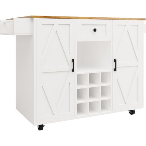Isola da cucina bianca con piano effetto legno, tavolo ribaltabile e ampio spazio (1/5)