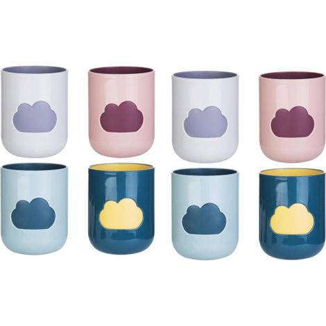 Vasos de plástico, 8 unidades – Vasos para cepillo de dientes y enjuague bucal, diseño de viaje con estampado de nubes, ideales para picnics y fiestas (4 colores) (1/5)