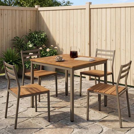 vidaXL Tavolo da cena da giardino Naturale e Caffè 80 x 80,5 x 75 cm