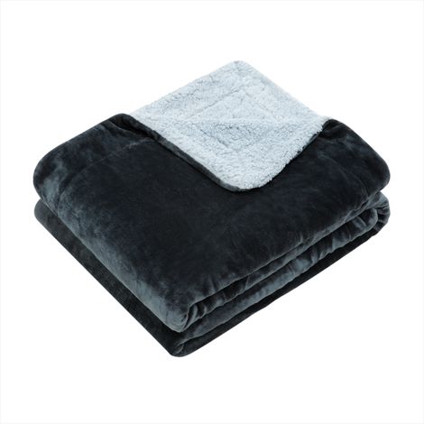 Paco Home Couverture Douce Moelleuse Sherpa Jeté Canapé Doux Réversible Plaid Scandinave Anthracite 1, 200x240cm