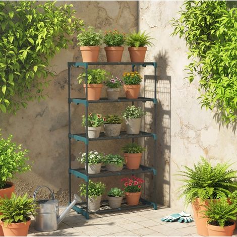 Portapiante 67x49x138 cm verde scuro in acciaio e plastica con 5 ripiani (1/4)
