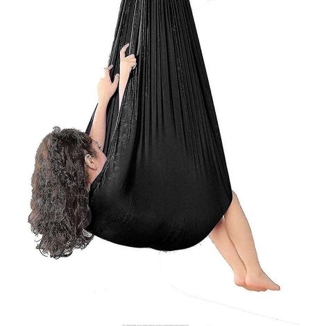 Balançoire sensorielle pour la thérapie en intérieur, adaptée aux adultes, aux enfants et aux adolescents (dimensions, couleur : 100 x 280 cm – noir) (1/3)