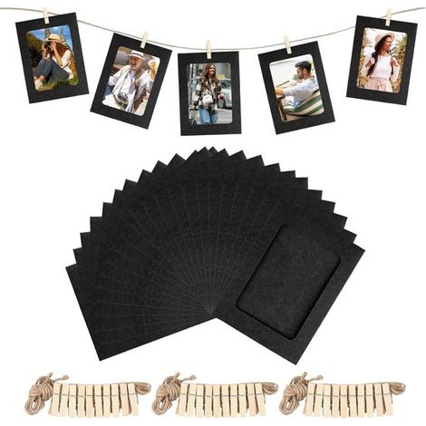 30er-Pack Papierfotorahmen Schwarz Karton Kraftpapier-Fotorahmen 6 x 4 5 Zoll 15 2 x 11 4 cm Fotogirlande zum Aufhängen mit Holzklammern und 4,5 Zoll (1/5)