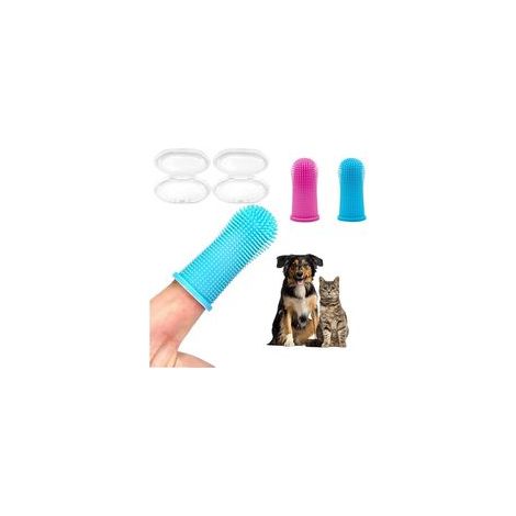 Housse brosse à dents en silicone 360° pour chien/chat, lot de 2, bleu/rose, S –