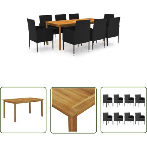 The Living Store 9-tlg. Garten-Essgruppe Schwarz - Gartensessel - Gartenstuhl - Outdoor Möbel - Holztisch - Esszimmerset (1/5)