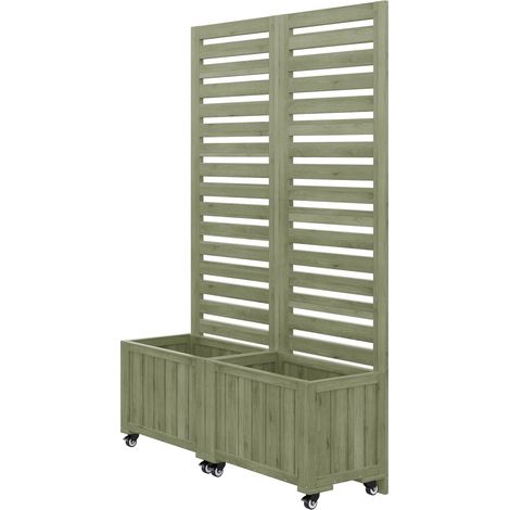 Jardinière mobile en bois avec treillis et roulettes – Support pour plantes grimpantes – Usage extérieur patio et jardin – Vert (1/5)