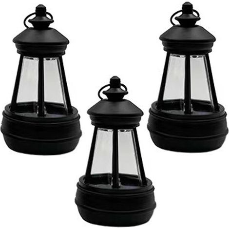 Tre piccole luci solari da esterno sospese, con mini lanterne in plastica impermeabili IP65, dotate di sistema di controllo intelligente dell'illuminazione e adatte a giardini, prati e terrazze. (1/4)
