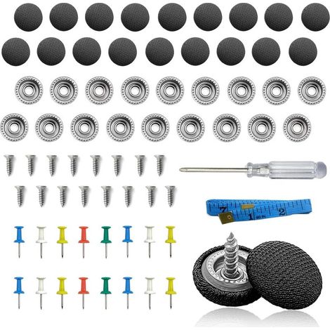 Kit de réparation de tête de toit de voiture - Lot de 60 rivets de fixation pour plafond intérieur - Boucle de réparation avec outil d'installation (grille noire) (1/5)