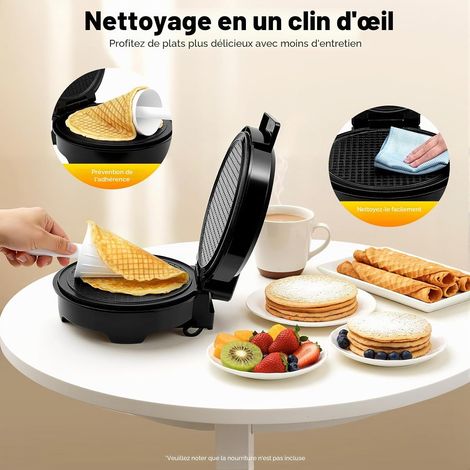 Gaufrier 1200 W pour gaufres glacées, cornets et frites à gaufres, thermostat réglable, revêtement antiadhésif, acier inoxydable, machine à cornes en forme de cône (1/5)