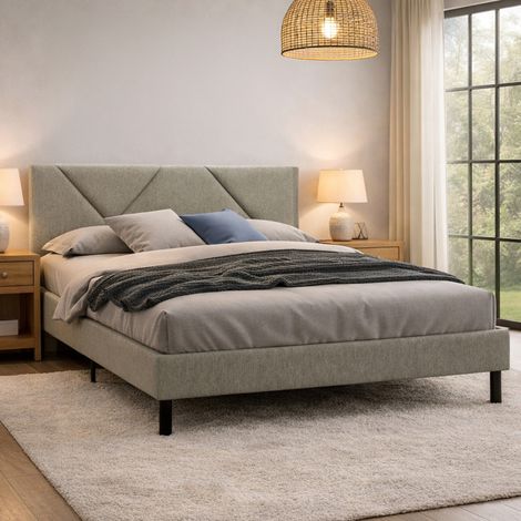 Cama doble Tirino, Somier para dormitorio, Ropa de cama por habitación, Soporte de colchón, Apto para colchón de 160x200 cm, Tórtola (1/5)