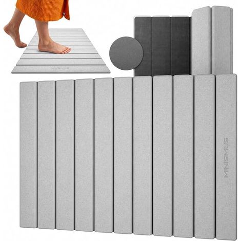 Tapis de douche enroulable en pierre 60 × 40 cm en diatomite - Tapis de douche à séchage rapide pour salle de bain - Tapis de galet, gris clair (1/5)