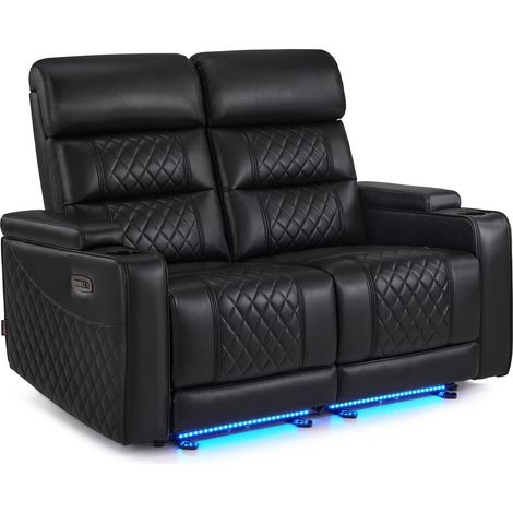 M MCombo 2 Sitzer Sofa mit Schlaffunktion, Relaxsofa 2 Sitzer mit verstellbare Kopfstütze, 2er Kinosessel mit USB & Type-C Anschlüsse, Armlehnen-Aufbewahrung & LED Beleuchtung, 7705 (Schwarz) (1/5)