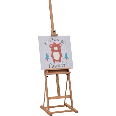 Chevalet peinture bois hauteur réglable 171-230cm avec rangement, inclinaison 80°, bois naturel