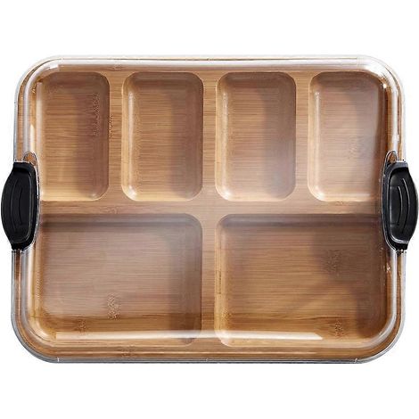 Planche à découper en bambou avec couvercle et poignée noire, 28 x 35,5 cm. Idéale pour la préparation de plats cuisinés, d'en-cas, etc. (1/5)