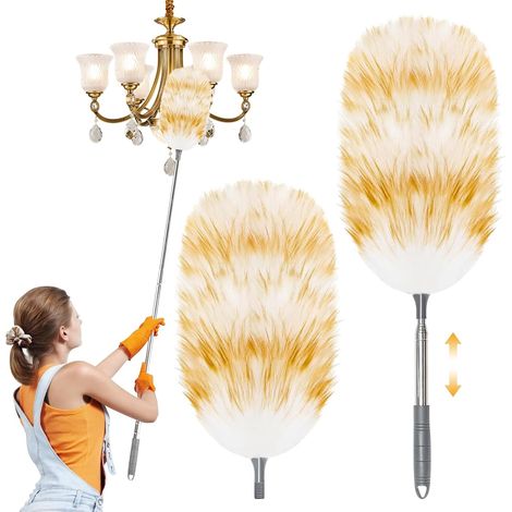 Lot de 2 plumeaux télescopiques pour poussière, kit de nettoyage en laine d'agneau (1/5)