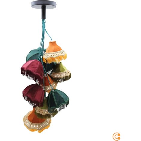 [GEBRAUCHT] B-Ware Kare Hängeleuchte Pendelleuchte Saloon Fringes Lampe Bunt 10 Flammig E14 Led