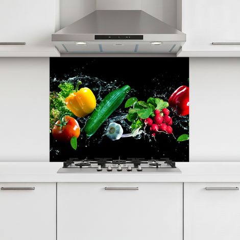 CRÉDENCE CUISINE Légumes - Splash - Noir 80x60 cm