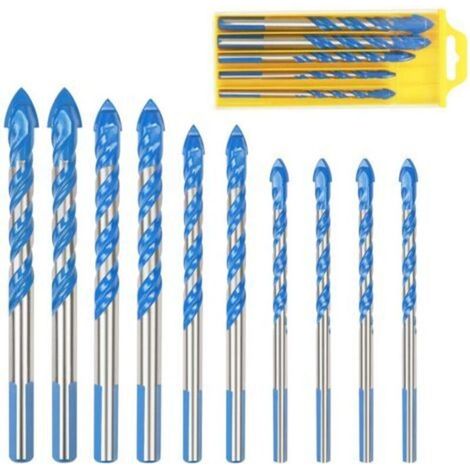 Forets Pour Carrelage Verre, 10 Pcs Foret Multi-matériaux Triangle Porcelaine Forage Métalliques Pour Carrelage Verre Marbre Miroir Bois, 6mm/ 8mm/ 10mm/ 12mm (1/4)