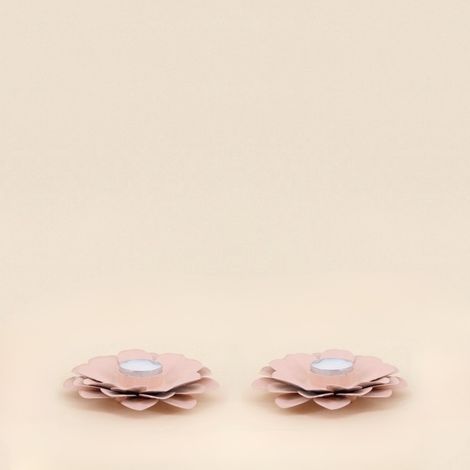 Lot de 2 bougeoirs fleurs roses 13cm (1/5)