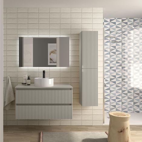Mueble de Baño KIRA 100cm Gris mate 2 cajones Lavabo sobre encimera 1 poza Porcelana (1/5)