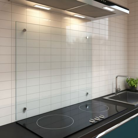 Melko paraspruzzi copri stufa in vetro, per cucina, stufa, piastrelle, 6 mm di vetro di sicurezza temprato, parete posteriore della cucina, viti incluse, 80 x 55 cm, vetro trasparente