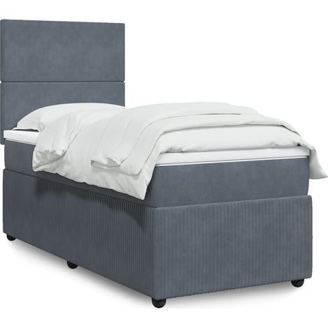 Cama box spring con colchón terciopelo gris oscuro 90x190 cm vidaXL (1/5)