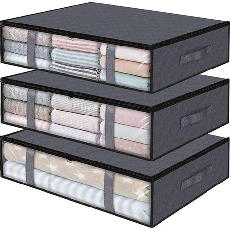 Cajas de almacenamiento plegables para debajo de la cama, juego de 3 piezas, almacenamiento de ropa debajo de la cama, armario de dormitorio, hogar, gran capacidad, resistentes. (1/5)