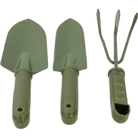Juego de herramientas de jardinería AIDUCHO de 3 piezas: herramientas para trasplantar, desherbar, cultivar, injertar y plantar (2 palas, 1 rastrillo/pala). (1/5)