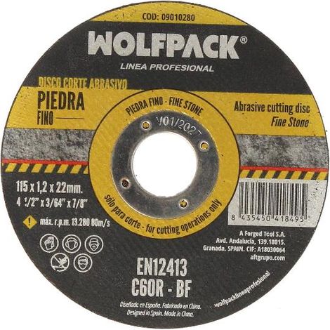 disco corte abrasivo piedra fino ø 115 x ø 22 mm. espesor 1,2 mm. disco radial / amoladora universal con todas las amoladoras.