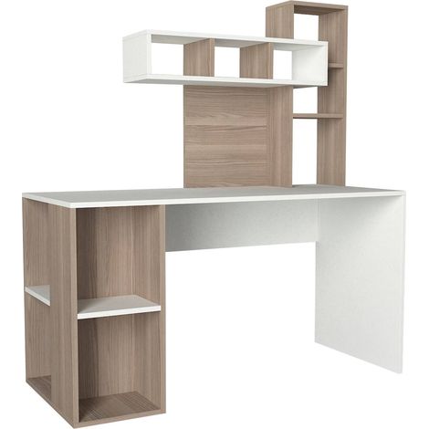 Bureau à Monter, 6 Étagères, 8 Compartiments, 60x140x153.8h cm Blanc (1/4)