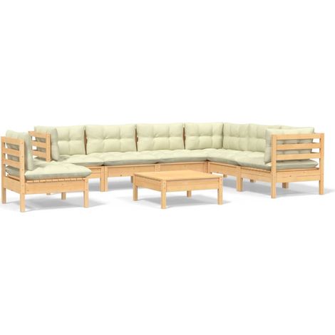 8-tlg. Garten-Lounge-Set mit Creme Kissen Massivholz Kiefer vidaXL (1/5)