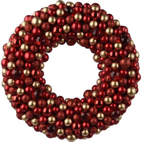 Ghirlanda tonda natalizia con sfere oro e rosse, decorazione per dietro porta -33 cm