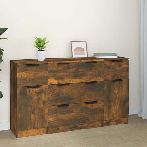 Beyamis Ensemble buffet 3 pièces, bois d'ingénierie en chêne fumé (1/5)
