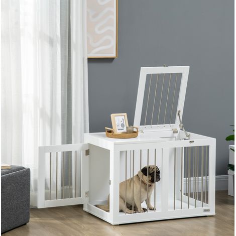 REDOM jaula para perros 80x50x56.5 cm, 2 puertas con cierre, suelo elevado, madera y acero, blanco (1/5)