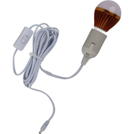 Ampoule LED E27 5W Blanc Chaud 12V pour Éclairage Solaire de Tente avec Câble DC 3m