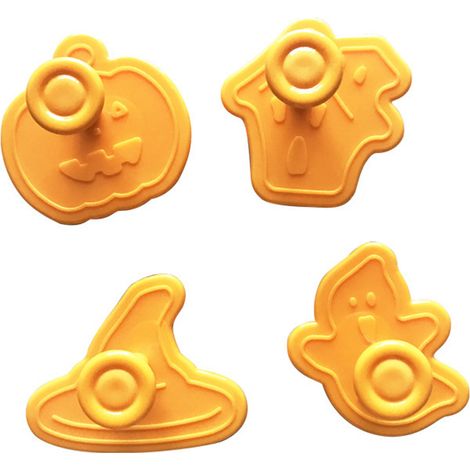 Ensemble de 4 moules à biscuits d'Halloween, emporte-pièces 3D à piston, pour la pâtisserie et les loisirs créatifs. (1/5)