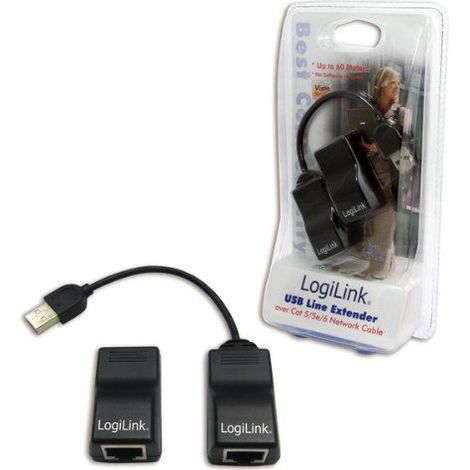 LogiLink USB 2.0 Verlängerungskabel 60 m, Cat.5, Schwarz – Sender und Empfänger (1/5)