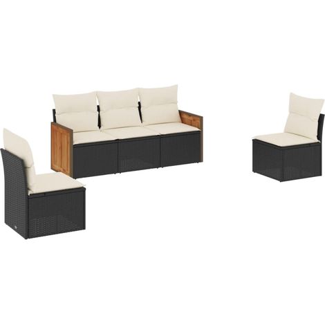 Salon de jardin modulable en résine tressée avec rangements et coussins noir 5 pcs (1/5)