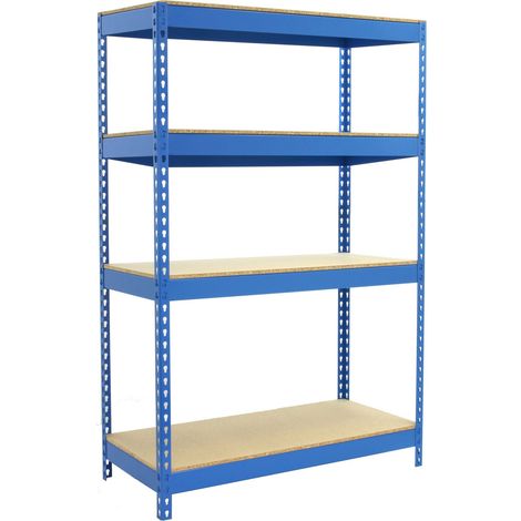 Estantería metálica sin tornillos SIMONRACK de 4 estantes (200x120x45cm) AZUL Y MADERA (1/4)