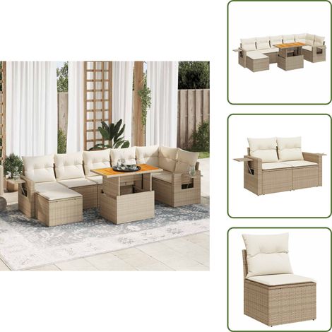 8-tlg. Garten-Sofagarnitur mit Kissen Beige Poly Rattan - Garten Sofagarnitur - Garten Sofagarnituren - Outdoor Sofagarnitur - Sofagarnitur Terrasse (1/5)